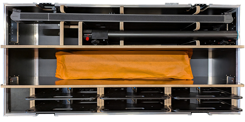 Indeling van een flightcase voor ShowTex Easydrape foh afrokset